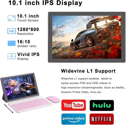 COOPERS Tablet Android 15, 10 inch Tablet 18GB RAM+128GB ROM 2TB Expandable, 2.0Ghz Quad-core Processor, 5G WiFi6 BT 5.0, Dual Cameras, 2 in 1 Tablets with Keyboard Case Mouse Stylus, Widevine L1 Pink in Kuwait
