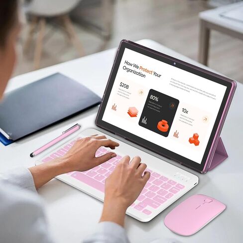 COOPERS Tablet Android 15, 10 inch Tablet 18GB RAM+128GB ROM 2TB Expandable, 2.0Ghz Quad-core Processor, 5G WiFi6 BT 5.0, Dual Cameras, 2 in 1 Tablets with Keyboard Case Mouse Stylus, Widevine L1 Pink in Kuwait