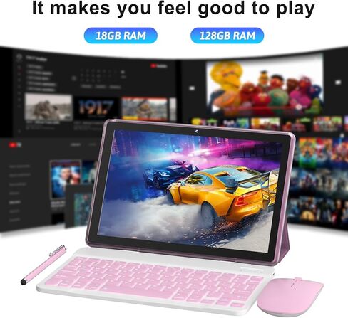 COOPERS Tablet Android 15, 10 inch Tablet 18GB RAM+128GB ROM 2TB Expandable, 2.0Ghz Quad-core Processor, 5G WiFi6 BT 5.0, Dual Cameras, 2 in 1 Tablets with Keyboard Case Mouse Stylus, Widevine L1 Pink in Kuwait