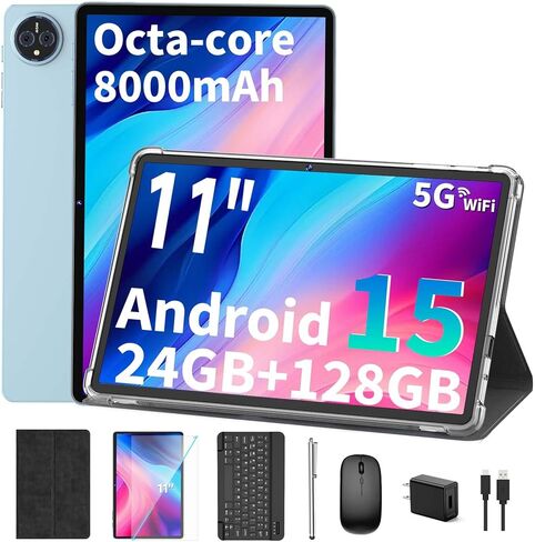 جهاز لوحي Android 15 مع لوحة مفاتيح، جهاز لوحي 11 بوصة مع ذاكرة وصول عشوائي سعتها 24 جيجابايت + ذاكرة تخزين داخلية 128 جيجابايت (توسيع 2 تيرابايت)، بطارية 8000 مللي أمبير في الساعة، شبكة WiFi 2.4 جيجا/5 جيجا، كاميرا مزدوجة 5 ميجابكسل + 13 ميجابكسل، Widevi in Kuwait
