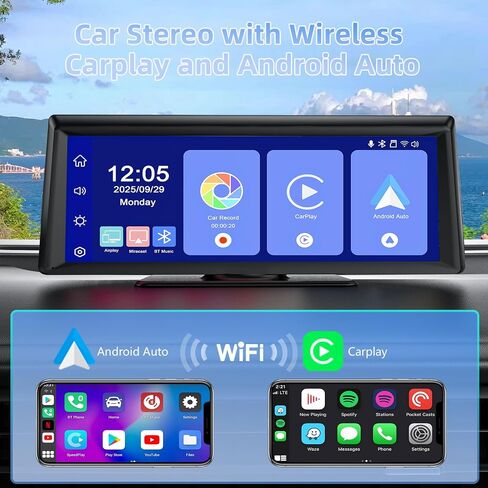 شاشة Carplay لاسلكية مقاس 8.1 بوصة للسيارة مزودة بكاميرا احتياطية 2K DVR و1080P، ستيريو سيارة محمول بشاشة تعمل باللمس مع Carplay وAndroid Auto، BT/FM/AUX/GPS Nav/مرآة الارتباط/التحكم الصوتي لسيارتي القديمة in Saudi Arabia