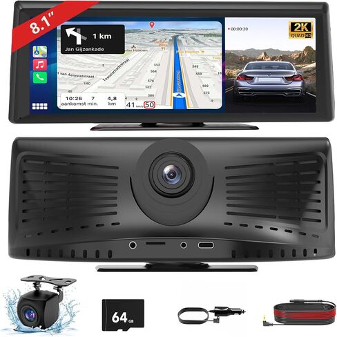 شاشة Carplay لاسلكية مقاس 8.1 بوصة للسيارة مزودة بكاميرا احتياطية 2K DVR و1080P، ستيريو سيارة محمول بشاشة تعمل باللمس مع Carplay وAndroid Auto، BT/FM/AUX/GPS Nav/مرآة الارتباط/التحكم الصوتي لسيارتي القديمة in Saudi Arabia