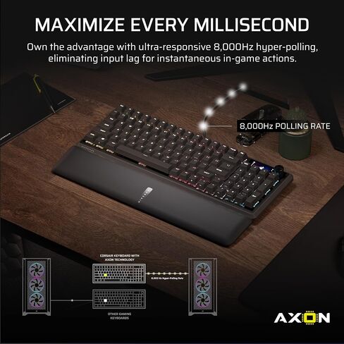 لوحة مفاتيح الألعاب الميكانيكية السلكية Corsair Vanguard 96 - تخطيط 96%، مفاتيح اللمس MLX Fusion، استقصاء 8000 هرتز، شاشة LCD، سطح تيار افتراضي، مفاتيح G، SOCD Flashtap، QWERTY US - أسود in Kuwait