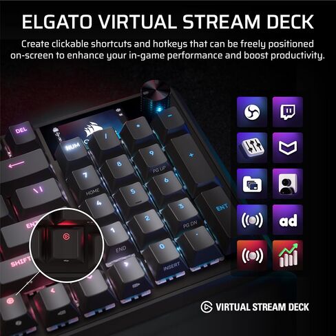 لوحة مفاتيح الألعاب الميكانيكية السلكية Corsair Vanguard 96 - تخطيط 96%، مفاتيح اللمس MLX Fusion، استقصاء 8000 هرتز، شاشة LCD، سطح تيار افتراضي، مفاتيح G، SOCD Flashtap، QWERTY US - أسود in Kuwait
