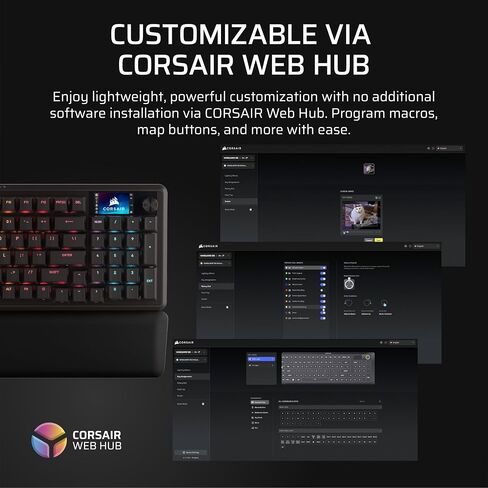لوحة مفاتيح الألعاب الميكانيكية السلكية Corsair Vanguard 96 - تخطيط 96%، مفاتيح اللمس MLX Fusion، استقصاء 8000 هرتز، شاشة LCD، سطح تيار افتراضي، مفاتيح G، SOCD Flashtap، QWERTY US - أسود in Kuwait