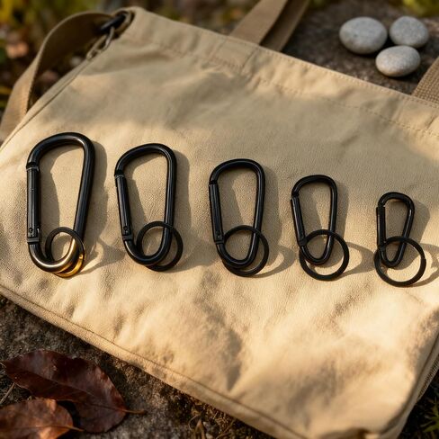 5-Pcs D-Ring Carabiner Set with 5 Key Rings | Heavy Duty Matte Black Anodized Aluminum | Multipurpose Clip for Outdoor Activities, Key Chains, Gear & Equipment in Saudi Arabia