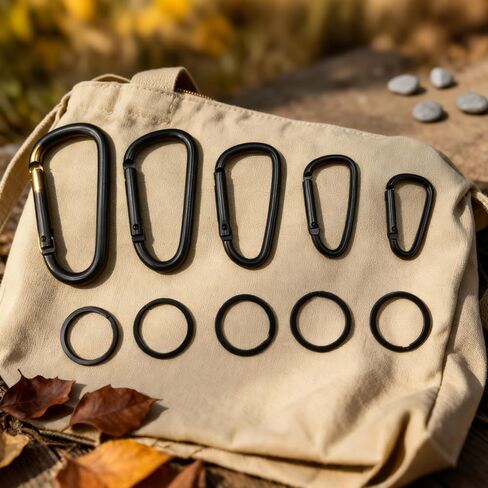 5-Pcs D-Ring Carabiner Set with 5 Key Rings | Heavy Duty Matte Black Anodized Aluminum | Multipurpose Clip for Outdoor Activities, Key Chains, Gear & Equipment in Saudi Arabia