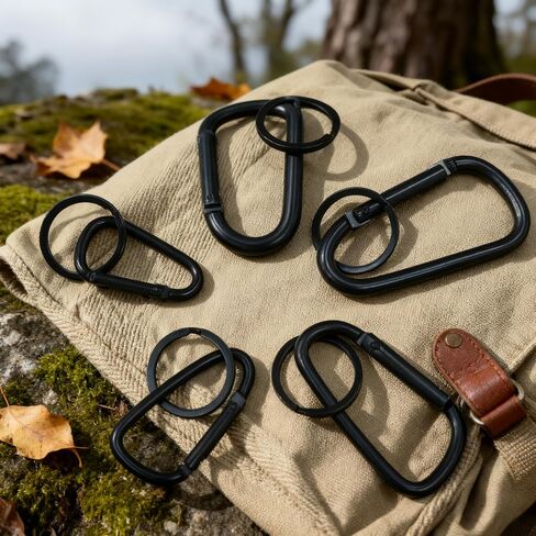 5-Pcs D-Ring Carabiner Set with 5 Key Rings | Heavy Duty Matte Black Anodized Aluminum | Multipurpose Clip for Outdoor Activities, Key Chains, Gear & Equipment in Saudi Arabia