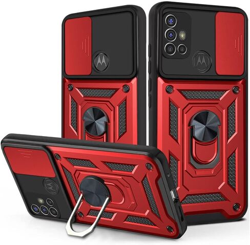 Ysnzaq Camouflage Military Grade Heavy Duty Shockproof Protection Case with Magnetic Bracket and Lens Slide Window Phone Cover for Motorola Moto G10 /Moto G20 /Moto G30 SJ Black in Saudi Arabia