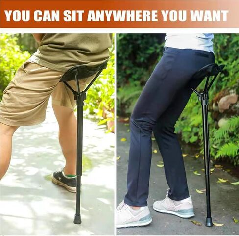 Portable Folding Stool, One-Leg Adjustable Chair for Camping & Fishing - Lightweight Collapsible Cane with Seat, Ultra-Compact Travel Stool for Hiking, Shopping, Outdoor Activities (Single leg) in Saudi Arabia