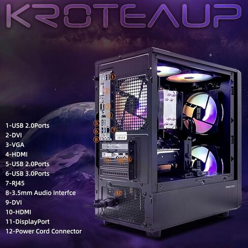 كمبيوتر مكتبي للألعاب، AMD Ryzen 5 5500 حتى 4.2 جيجا هرتز، Radeon RTX 2060 6G، 16G، DDR4، 1 تيرابايت SSD، WiFi 6، RGB Fan x5، أجهزة الكمبيوتر البرجية Windows 11 Home in Kuwait