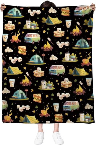 Marshmallow Blanket, Camping Blanket, Gifts for Camping Lovers, Cute S'Mores Blanket, Christmas Camping Gifts for Couples, 50" X 60" Marshmallow Cookie Blankets Birthday Christmas in Saudi Arabia
