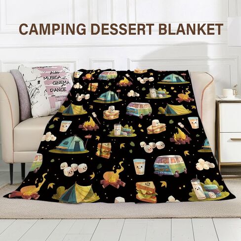 Marshmallow Blanket, Camping Blanket, Gifts for Camping Lovers, Cute S'Mores Blanket, Christmas Camping Gifts for Couples, 50" X 60" Marshmallow Cookie Blankets Birthday Christmas in Saudi Arabia
