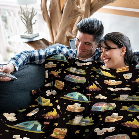 Marshmallow Blanket, Camping Blanket, Gifts for Camping Lovers, Cute S'Mores Blanket, Christmas Camping Gifts for Couples, 50" X 60" Marshmallow Cookie Blankets Birthday Christmas in Saudi Arabia