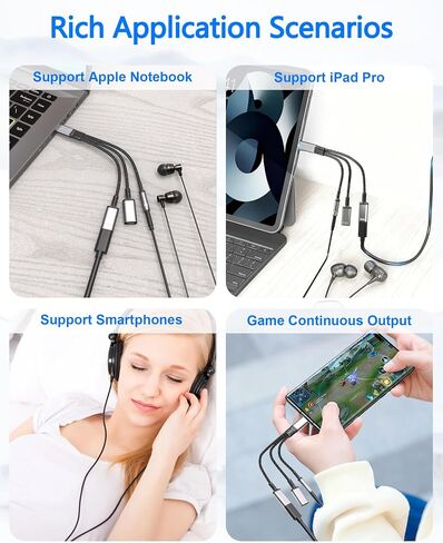 موزع USB-C 1 في 3 مخرج USB C لسماعات الرأس ومحول الشحن مع البيانات - مقبس سماعة الرأس USB-C إلى 3.5 مم + نوع C مزدوج لمحول الصوت والشاحن، يدعم الشحن السريع PD 60 وات والمكالمات ونقل البيانات in Saudi Arabia