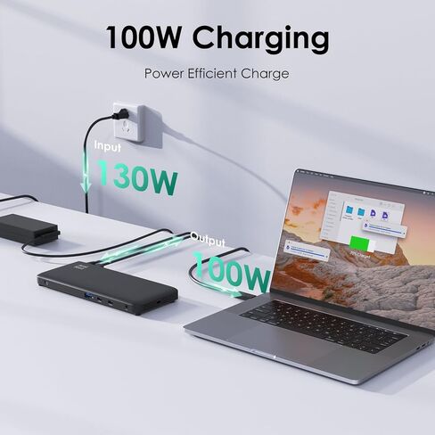 Minthouz 12 IN 1 Docking Station with 100W Charging, Triple Display, 1000Mbps LAN Port, Laptop Docking Station Monitor Single 8K or Triple 4K, 4X USB-A, 2X USB-C, Ethernet Port, for Windows Mac Chrome in Kuwait