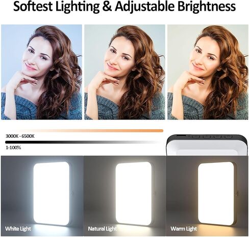 إضاءة LED محمولة لإضاءة سيلفي مؤتمرات الفيديو مع مشبك ومحول حامل ثلاثي للكاميرا، أوضاع قابلة للتعديل للهاتف، iPhone، الكمبيوتر المحمول، المكياج، TikTok، Selfie، Vlog in Saudi Arabia