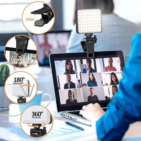 إضاءة LED محمولة لإضاءة سيلفي مؤتمرات الفيديو مع مشبك ومحول حامل ثلاثي للكاميرا، أوضاع قابلة للتعديل للهاتف، iPhone، الكمبيوتر المحمول، المكياج، TikTok، Selfie، Vlog in Saudi Arabia