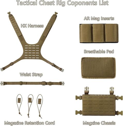 حزام تكتيكي صغير للصدر مقطوع بالليزر قابل للتعديل وقابل للفصل مع حاملات أكياس المجلات 5.56 in Kuwait