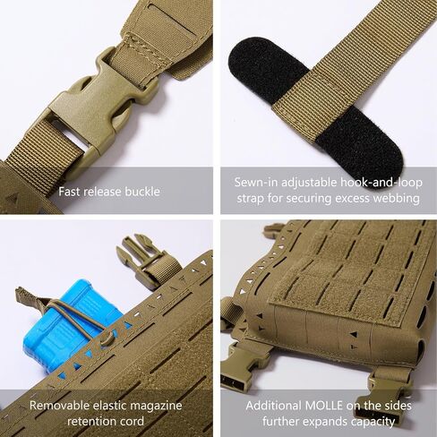 حزام تكتيكي صغير للصدر مقطوع بالليزر قابل للتعديل وقابل للفصل مع حاملات أكياس المجلات 5.56 in Kuwait