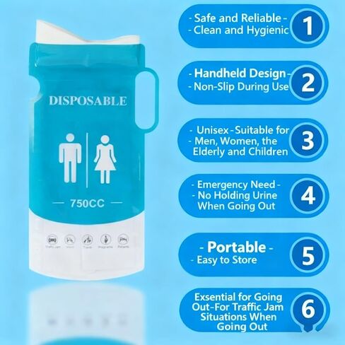 4pcs Emergency Portable Urine Bag, Travel Urinal Bag, Disposable Urine Bag Used for Emergency Situations for Traffic Jams, Vomiting, Camping. Unisex Urinal Bag 750ML in Saudi Arabia