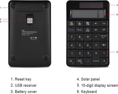 لوحة مفاتيح رقمية USB 2.4 جيجا بايت، لوحة أرقام صغيرة محمولة 2 في 1 مع شاشة LCD وجهاز استقبال USB ووظيفة الآلة الحاسبة، تدعم الطاقة الشمسية وبطاريتين AAA in Saudi Arabia