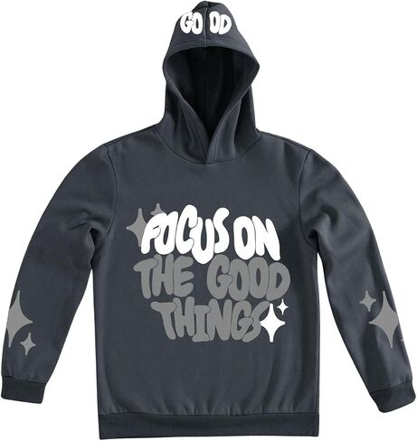 SHENHE Men's Letter Graphic Hooded Sweatshirt Slogan Print Casual Pullover Top Streetwear in Saudi Arabia