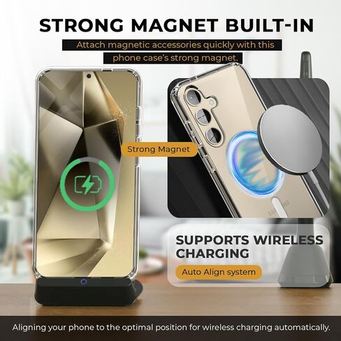 جراب مصمم لهاتف Samsung Galaxy s24 Plus، جراب شفاف مغناطيسي متوافق مع MagSafe، غطاء نحيف، تم اختباره ضد السقوط، جراب s24 Plus مقاوم للصدمات 6.6 بوصة | شفاف in Kuwait