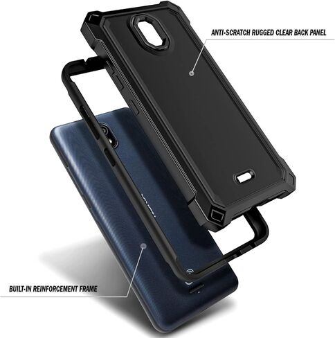 Compatible with Nokia C100 Case with Tempered Glass Screen Protector, Full-Body Protective Shockproof Rugged Bumper Cover, Impact Resist Phone Cover Case (Black) in Kuwait