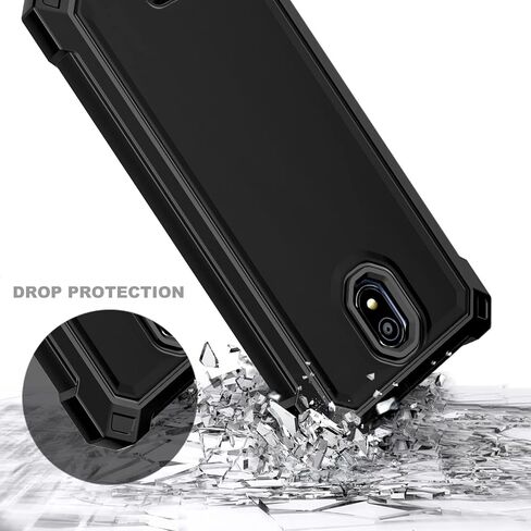 Compatible with Nokia C100 Case with Tempered Glass Screen Protector, Full-Body Protective Shockproof Rugged Bumper Cover, Impact Resist Phone Cover Case (Black) in Kuwait