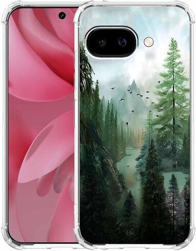 حافظة لهاتف Google Pixel 9a بتصميم غابة، ونمط طبيعة مناظر طبيعية جميلة للجبال والطيور، وغطاء هاتف ناعم من مادة TPU (P9a، خشب) in Kuwait