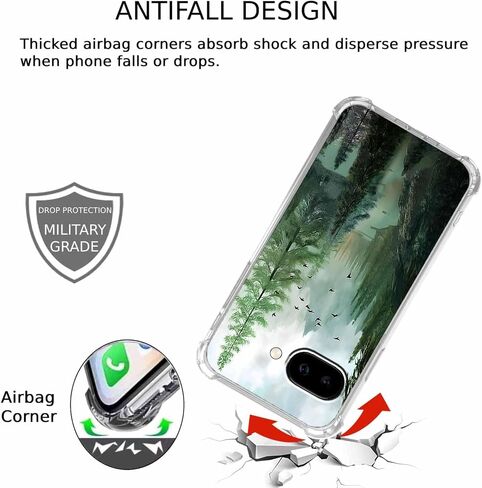 حافظة لهاتف Google Pixel 9a بتصميم غابة، ونمط طبيعة مناظر طبيعية جميلة للجبال والطيور، وغطاء هاتف ناعم من مادة TPU (P9a، خشب) in Kuwait