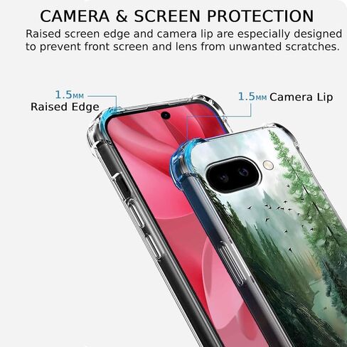 حافظة لهاتف Google Pixel 9a بتصميم غابة، ونمط طبيعة مناظر طبيعية جميلة للجبال والطيور، وغطاء هاتف ناعم من مادة TPU (P9a، خشب) in Kuwait