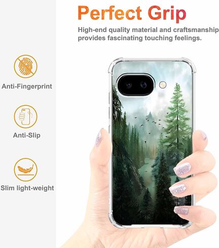 حافظة لهاتف Google Pixel 9a بتصميم غابة، ونمط طبيعة مناظر طبيعية جميلة للجبال والطيور، وغطاء هاتف ناعم من مادة TPU (P9a، خشب) in Kuwait