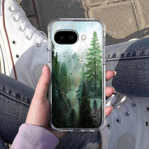 حافظة لهاتف Google Pixel 9a بتصميم غابة، ونمط طبيعة مناظر طبيعية جميلة للجبال والطيور، وغطاء هاتف ناعم من مادة TPU (P9a، خشب) in Kuwait