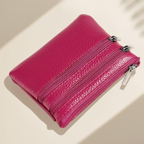 Genuine Leather Coin Purse Keychain Wallet with Zip Closure, Premium Small Pocket Organizer for Women in Saudi Arabia