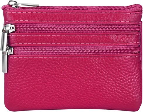 Genuine Leather Coin Purse Keychain Wallet with Zip Closure, Premium Small Pocket Organizer for Women in Saudi Arabia