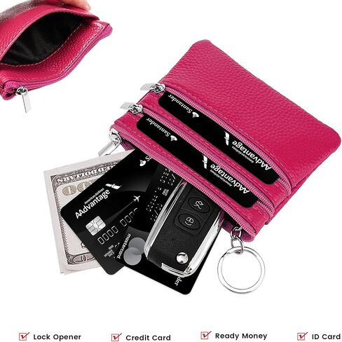 Genuine Leather Coin Purse Keychain Wallet with Zip Closure, Premium Small Pocket Organizer for Women in Saudi Arabia
