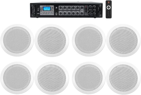 Rockville RCS180-6 Bundle: 180-Watt 6-Zone 70V 2-Way Commercial/Restaurant Amplifier, (4) Pairs CC65T 6.5" White 70V Ceiling Speakers, Bluetooth, USB/SD, FM Radio, for Hotel 9-Items in Saudi Arabia