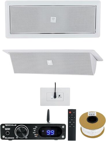 حزمة Rockville: زوج من مكبرات الصوت LUX Stealth D4 بمحركات مزدوجة للسقف/الحائط مقاس 4 بوصات مع مضخم صوت BLUDAC2B Hi-Res 192K، وسلك مكبر صوت CL16-100-2 CL2 بتصنيف 100' 16AWG (3 عناصر) in Saudi Arabia