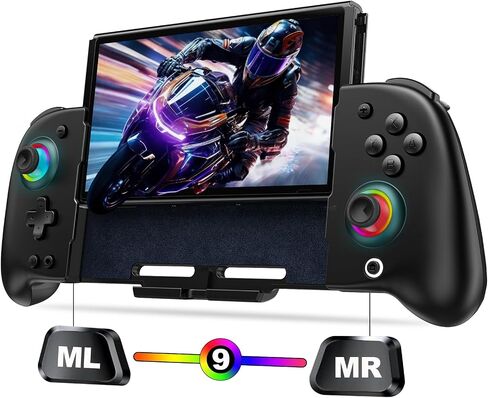 وحدات تحكم التبديل اللاسلكية GAMEASY لجهاز Nintendo Switch/OLED، قطعة واحدة من تأثير Hall Joypad بديلة لوحدة التحكم الاحترافية مع Turbo/Macro/Wake Up/9 ألوان RGB، تتضمن 4 فتحات لبطاقات الألعاب وحدة تحكم محمولة in Kuwait