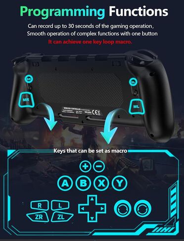 وحدات تحكم التبديل اللاسلكية GAMEASY لجهاز Nintendo Switch/OLED، قطعة واحدة من تأثير Hall Joypad بديلة لوحدة التحكم الاحترافية مع Turbo/Macro/Wake Up/9 ألوان RGB، تتضمن 4 فتحات لبطاقات الألعاب وحدة تحكم محمولة in Kuwait