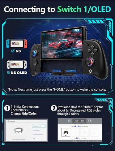 وحدات تحكم التبديل اللاسلكية GAMEASY لجهاز Nintendo Switch/OLED، قطعة واحدة من تأثير Hall Joypad بديلة لوحدة التحكم الاحترافية مع Turbo/Macro/Wake Up/9 ألوان RGB، تتضمن 4 فتحات لبطاقات الألعاب وحدة تحكم محمولة in Kuwait