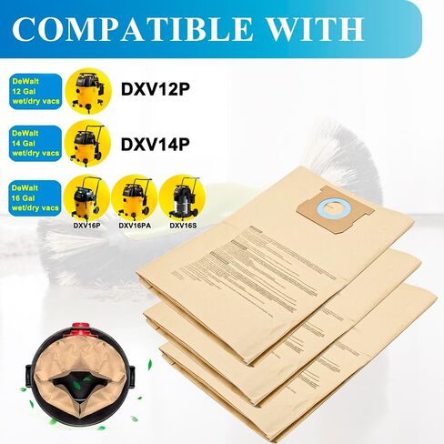 12 كيس غبار DXVA19-4101 متوافق مع ديوالت 6-10 جالون DXV06P DXV09P DXV09PA DXV10P DXV10PL DXV10S DXV10SA DXV10SB مكانس كهربائية رطبة/جافة in Saudi Arabia