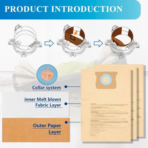 12 كيس غبار DXVA19-4101 متوافق مع ديوالت 6-10 جالون DXV06P DXV09P DXV09PA DXV10P DXV10PL DXV10S DXV10SA DXV10SB مكانس كهربائية رطبة/جافة in Saudi Arabia