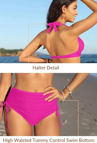 Womens High Waisted Two Piece Swimsuit - Full Coverage Bathing Suit Tummy Control Bikini Set Halter Push Up Swimwear 2025 in Saudi Arabia