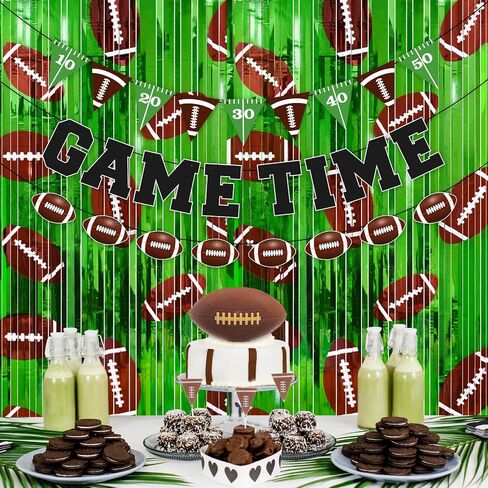 2 Pack Football Party Decorations, 3.3 x 6.6 FT Football Foil Fringe Curtains Green Brown Tinsel Backdrop, Party Steamers Photo Booth Props for Bowl Birthday Game Day Sunday Night Decor Supplies in Saudi Arabia