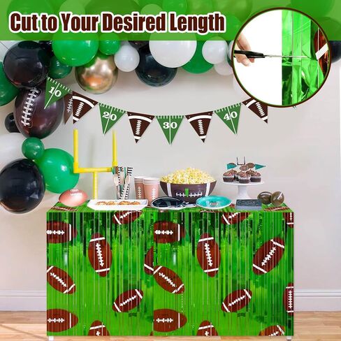 2 Pack Football Party Decorations, 3.3 x 6.6 FT Football Foil Fringe Curtains Green Brown Tinsel Backdrop, Party Steamers Photo Booth Props for Bowl Birthday Game Day Sunday Night Decor Supplies in Saudi Arabia