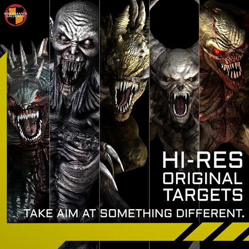 SHERMAN'S GALLERIES Pack 1: Creatures Edition - 20"×28" - 10 Paper Shooting Targets, Assorted Characters - USA Brand, Made in Japan in Saudi Arabia