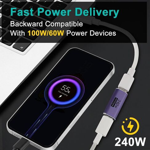 قطعتان من محول USB C أنثى إلى أنثى، موصل USB C أنثى إلى أنثى، موسع محول USB من النوع C يدعم 240 وات، 40 جيجابت في الثانية، 8K@60 هرتز لسطح البخار، MacBook، Thunderbolt إلخ (F-F مستقيم) in Saudi Arabia